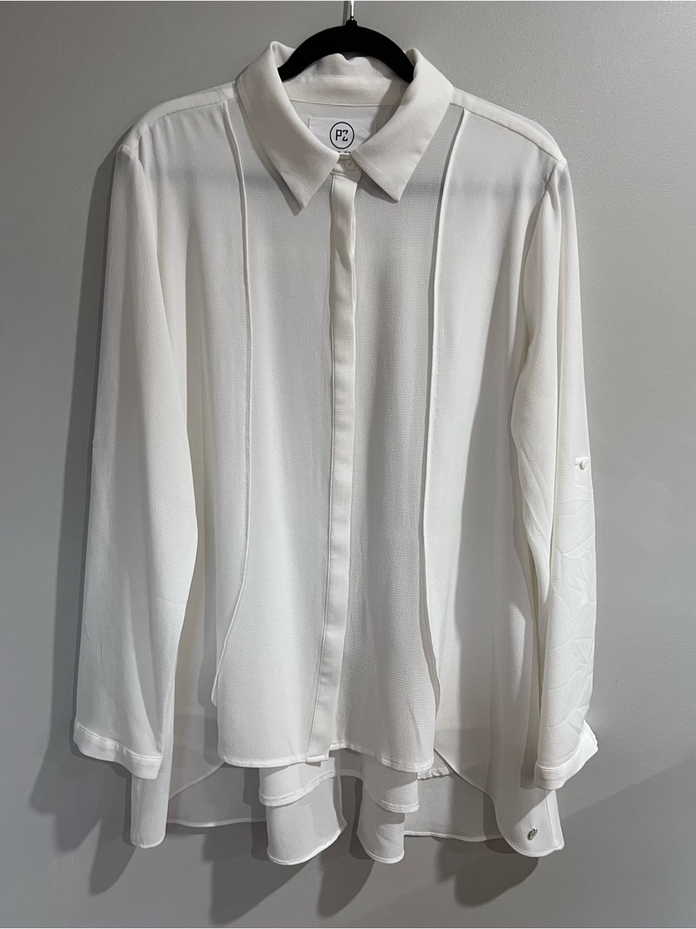 POINT ZERO Flowy semi sheer white blouse XL